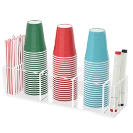 BOSSCASA Triple Cup Holder with Marker Slot, Party Cup Dispenser Acrylic Cup Organizer Mark Your Cup and Drink Up Caddy Modern Bar Counter Decor, Clear