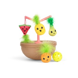 Catstages Hunt N' Wobble Fruit Bowl Wobbling Cat Toy with Five Catnip Toys, Jingle Ball, and Flingers, Multicolored