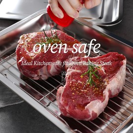 WAGENSTEIGER Stainless Steel Food Prep Pan Set with Rack & Transparent Lid, Casserole Dish, Roasting Pan for Oven, Buffet or Marination Use(No.3)