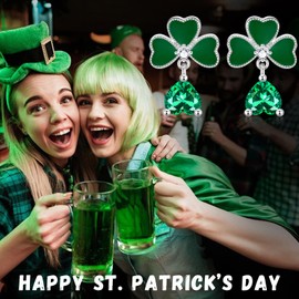 Irish Four Leaf Clover Jewelry for Women:925 Sterling Silver St Patricks Day Shamrock Rings Earrings Green Heart Luck Jewelry Gift for Women (Stud B)