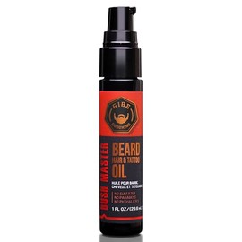GIBS GROOMING Aceite Bush Master para barba, cabello y tatuaje, todo natural con aroma a nuez moscada, cuero, vainilla y almizcle, suaviza y fortalece el crecimiento de la barba, hidrata la piel