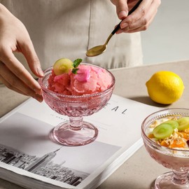 EVEREST GLOBAL Argus Pink Dessert Bowl with Lid 6 oz Confetti Parfait Sundae Nuts Ice Cream Snacks Cereal Candy Jar Fancy Vintage Cute Lovely