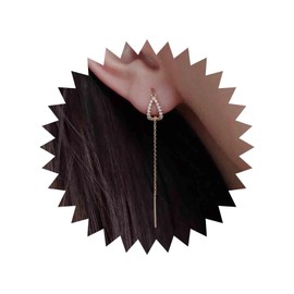 Aneneiceera Vintage Crystal Drop Chain Dangle Earrings CZ Pull Through Earrings Thin Long Cord Threader Earrings Gold Tassel Threader Drop Earrings Jewellery for Women and Girls (Gold), Zinc