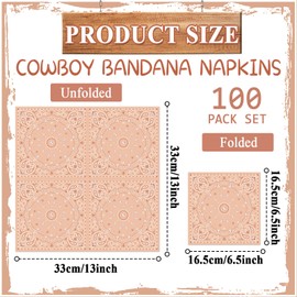 100pcs Western Bandana Napkins 3 Ply Disposable Paper Pack Wild West Paper Luncheon Dinner Hand Napkins Farm Cowboy Cowgirl Beverage Disposable Napkins for Rodeo Birthday Party