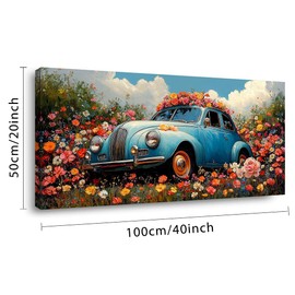 ZESTRILIA Car Wall Art Flower Canvas Paintings Old Shabby Garden Floral Artwork Rustic Landscape Picture for Country Farmhouse Living Room Bedroom Home Office Kitchen Décor (20x40inch)
