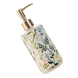 KONTONTY Ceramic Lotion Dispenser with Floral Print Refillable Pump Bottle for Shampoo Body Wash Hand Soap for Use