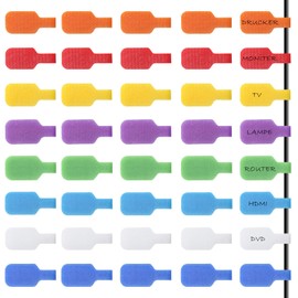 APOMOONS Pack of 40 Cable Labels, Cable Velcro, 8 Colours, Reusable Cable Labelling, Writeable Cable Labelling Clip, Waterproof Cable Marking, Identifying Cables and Wires