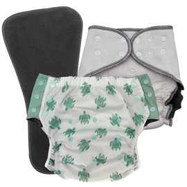 EcoAble Nighttime Cloth Diaper Set for Big Kids, Age 6–16 | Special Needs Protective Briefs for Incontinence & Bedwetting (Turtle, Junior 1)