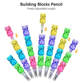 HAIJSEVR 30 Stackable Bear Colored Pencils, 5 in 1 Plastic Birthday Party Favors Gift