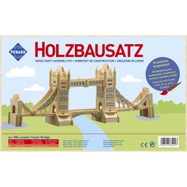 Pebaro 884 Holzbausatz London Tower Bridge, 3D Puzzle Bauwerk, Modellbausatz, Basteln mit Holz, Holzpuzzle, Bastelset, vorgestanzte Holzplatte, ausbrechen, zusammenstecken, fertig, Geschenkidee