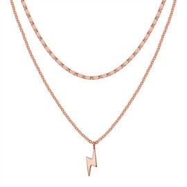 PAVOI 14K Rose Gold Plated Lightning Cluster Pendant Necklaces for Women - Trendy Lightning Bolt Pendant Laying Chain Necklace