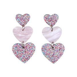 Rhomba Gradient Color Heart Design Dangle Earrings TRIO Earrings Elegant Simple Style Valentine's Day decor for female (Glitter+Pink)