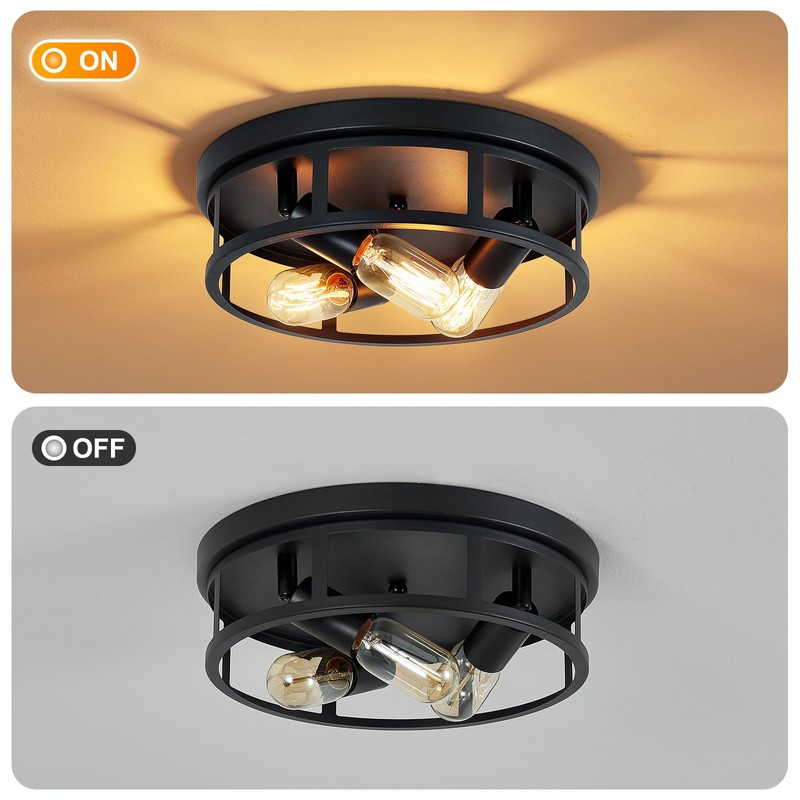 XPEHK Farmhouse Flush Mount Ceiling Lights,3-Light Black Hallway Light Fixtures,Rustic