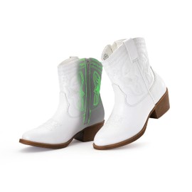 Girls Cowgboy Boots Little Big Kids Cowgirl Western Boots Boys Glow In The Dark Horse Riding Shoes Short Calf Sparkly Star Embroidered Round Toe Side Zipper Low Heel Party Birthday Pull on