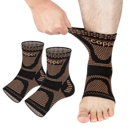 Fhmidic Copper Ankle Brace Compression Support Sleeve, Ankle Wrap & Ankle Compression Socks for Plantar Fasciitis, Foot & Ankle Swelling, Achilles Tendon, Joint Pain, Injury Recovery (1 Pair, L)