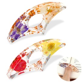 TIESOME Book Page Holder, 2 Pieces Transparent Dried Flowers Bookmark Resin Thumb Thumb Book Page Holder Book Opener Book Accessories Book Opener Reading Accessories (Color 2)