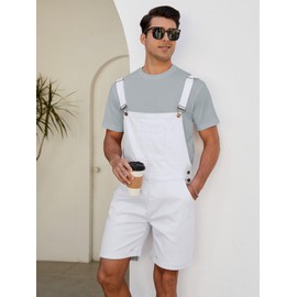 LONGBIDA Men's Denim Overalls Jean Shorts Coveralls Casual Walk Bib Jumpsuit Summer Romper with Pockets, White, 30