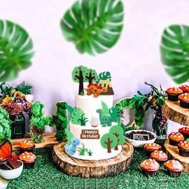Ercadio 32 PCS Dinosaur Series Resin Ornaments Cupcake Toppers Picks Dinosaur Forest Leaf Dinosaur Eggs Grass Volcano Resin Tabletop Decor for Baby Shower Kids Birthday Party Decor Supplies
