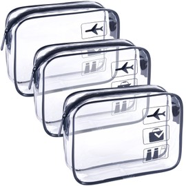 TREALDATE TSA Approved Toiletry Bag 3Pcs - 3 Pack Clear Travel Bags for Toiletries, Carry on Airport Airline Compliant Bag,Clear Makeup Bags Clear Toiletry bags Quart Size Travel Bag, Black