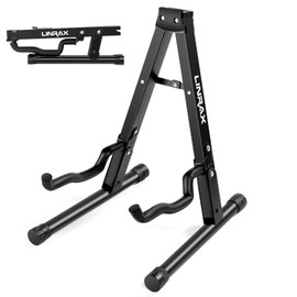 Linrax Folding Guitar Stand, A-Frame Metal Stand with Non-Slip Rubber and Foam Arms, Universal Guitar Holder for Acoustic Electric Guitar Bass Ukulele Banjo Mandolin Violin, Adjustable Guitar Rack