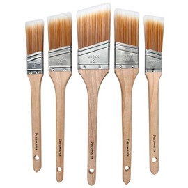 Thin Soft Bristle Long-Handled Wood Angled Sash Stain Brush for Painting Doors, Furniture, Wall Trim, House Touch Ups, Enamel Home Decorating Lacquer Paint Brush Pack Assorted