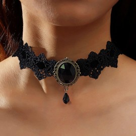 TseenYi Lace Black Choker Necklace Vintage Lace Wide Choker Necklace Black Pearl Lace Necklace Goth Lace Pattern Necklace Short Collar Necklace Jewelry for Women and Girls Cocktail Party