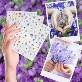 Flower Nail Stickers 5D Spring Summer Daisy Colorful Floral Embossed Self-Adhesive Stickers for Women Art Decoration Accessories (Colourful 3PCS)
