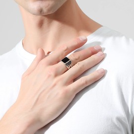 HORHEAR Vintage Style Silver Ring For Men With Square Black Onyx Stone 925 Thai Sterling Silver Openwork Ring, Sterling Silver, Onyx