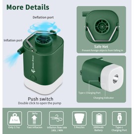 Mini Portable Battery Air Pump: Tiny Inflator Usb C Rechargeable Air Mattress Blower Inflatables Battery Operated Vacuum Pump Inflate Small Wireless Electric Air Pump with Light for Travel Camping Pad