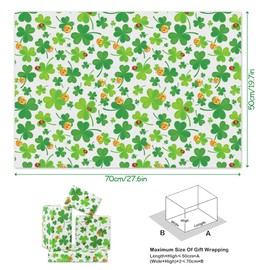 Green Clover Wrapping Paper With Gold Coin Ladybug On White Paper, 4 Sheets Gift Wrap Paper Folded Flat 20x28 Inches Per Sheet for St. Patrick's Day, Wedding, Birthday, Bridal Showers