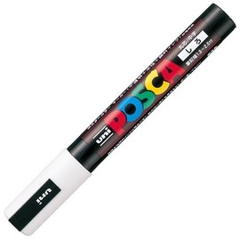 Mitsubishi Pencil, Water-Based Markers, Posca, PC-5M.1, Medium Point, White (5 Pieces)