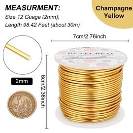 Benecreat Total Length 99.8 ft (30 m) Wire Diameter 0.08 inch (2 mm) Yellow Aluminum Wire, Colorful Accessories, Beads, Crafts, Artistic, Crafts, Auxiliary Materials