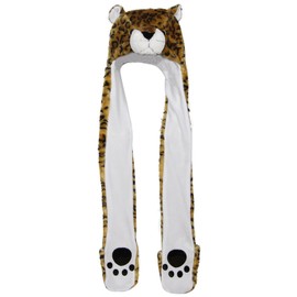 Bioterti Plush Novelty Animal Hat 3 in 1 Beanie with Long Paw Scarf, Mitten Combo (Brown Leopard)