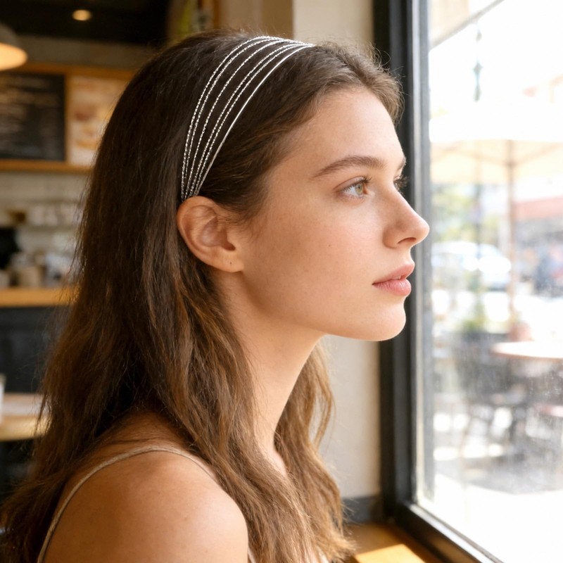2Pcs Multi Layers Metal Headbands for Women Silver Elegant Thin
