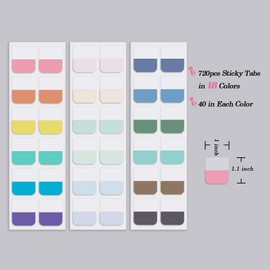Lumintutu 18 Colors 720pcs Sticky Index Tabs, Medium Book Annotation Tabs Repositionable Page Markers Labels for Notebooks, Bible, Binder, File Folder, Planner and Journaling Supplies (1×1.1 Inch)