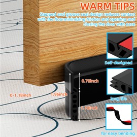 Door Draft Stopper, Door Sweep for Bottom of Door, Under Door Gap Filler, Weather Stripping Door Seal for Exterior & Interior Doors, Under Door Draft Blocker Soundproof/Insulator (Black, 78inch)