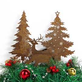BOFUNX 4 x Rusty Christmas Tree Reindeer Garden Stakes, Rust Stakes, Christmas Decoration, Metal Rust Decoration for Christmas, Garden, Patio, Balcony