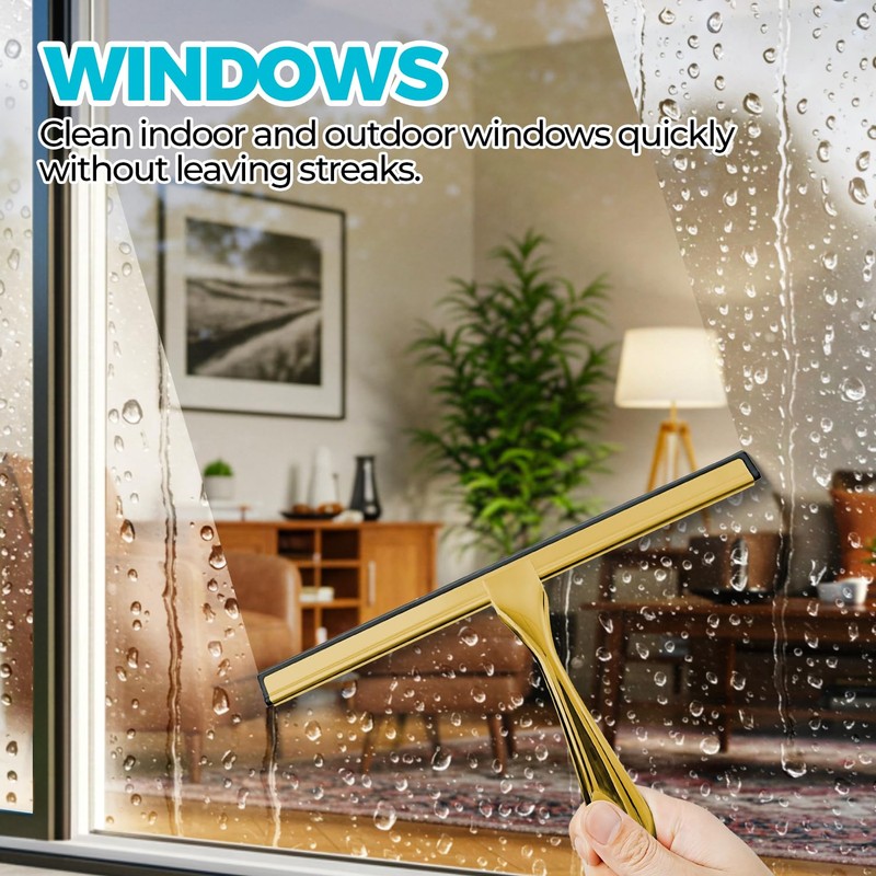 ALFLOD 10-Inch Golden All-Purpose Shower Squeegee for Shower Doors, Tile