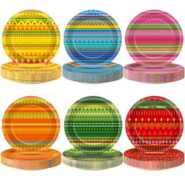 60PCS Mexican Party Plates 7" Fiesta Paper Plates Mexican Party Decorations Mexico Colorful Stripes Disposable Dinnerware for Mexican Themed Tableware Pinata Taco Day of the Dead Party Supplies