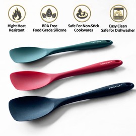 Upgrade Silicone Spatula Spoon Set,VOVOLY Heat Resistant Rubber Spoonula, Seamless Non-Stick Flexible Scrapers for Baking Mixing Tool,3 Pack, Red