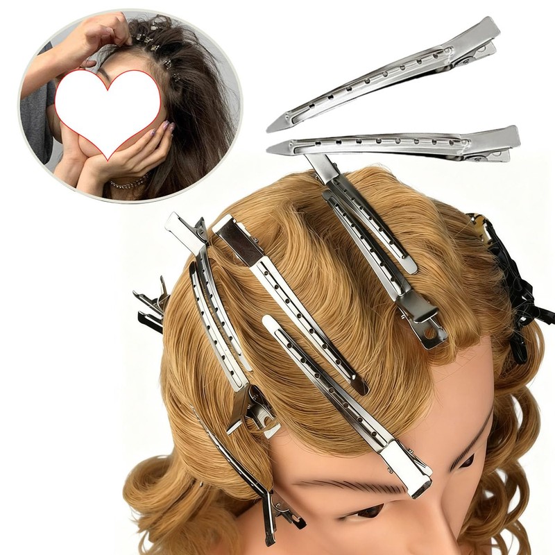 HUIKKJP 12pcs Professional Strong Hair Clips No Trace Stainless Silver