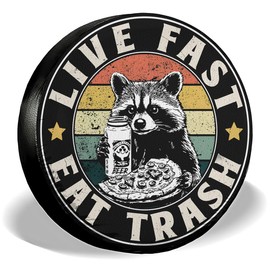 GENANY Funny Raccoon Live Fast Eat Trast Size 17 PVC Leather Spare Tire Cover, Universal Fit for RV Jeep Camper Trailer, Dustproof, Waterproof Jeep Tire Cover with No Camera Hole