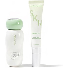 SKNBODY CryoReset Kit de Cuidado de Ojos, Masajeador Facial con Efecto Frío y Crema para Ojeras, Reduce Hinchazón, Revitaliza y Aclara