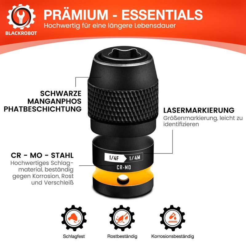 Impact Wrench Bit Adapter, 1/4" Square Drive to 1/4" Hex