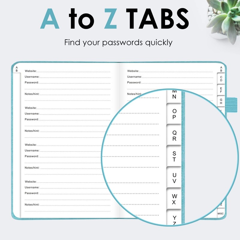 Elegant Password Book with Alphabetical Tabs - Hardcover Password Book