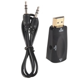 Aswalling 1080P Male to VGA Female Adapter Video Converter 3.5mm Audio Output Cable Hot Black