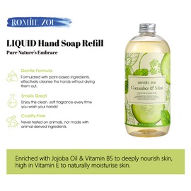ROMIIE ZOI Liquid Hand Soap Refill, Cucumber & Mint, Gentle & Moisturizing Formula, 750 ML/ 26 FL OZ
