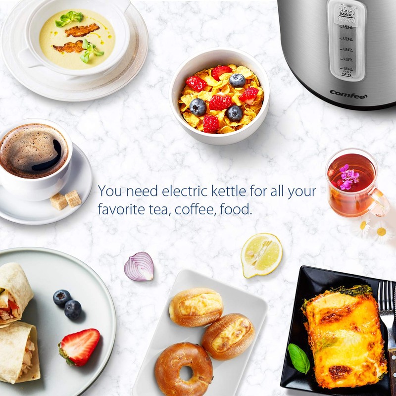 COMFEE' Stainless Steel Electric Kettle, 1.7 Liter Tea Kettle Electric