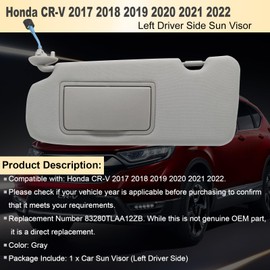 NHILES Driver Left Side Sun Visor Compatible with Honda CRV 2017 2018 2019 2020 2021 2022 Sunshade Number 83280TLAA12ZB Color: Gray