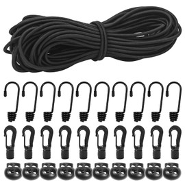 3/16"Bungee Shock Cords with Hooks,65 Feet Elastic Nylon Cords Kayak Stretch String Rope for Bikes,Tie Downs,Boating,Camping,Cars,Sunshades,Fitness and Outdoor Enthusiasts(3/16 inch x 65 feet, Black)